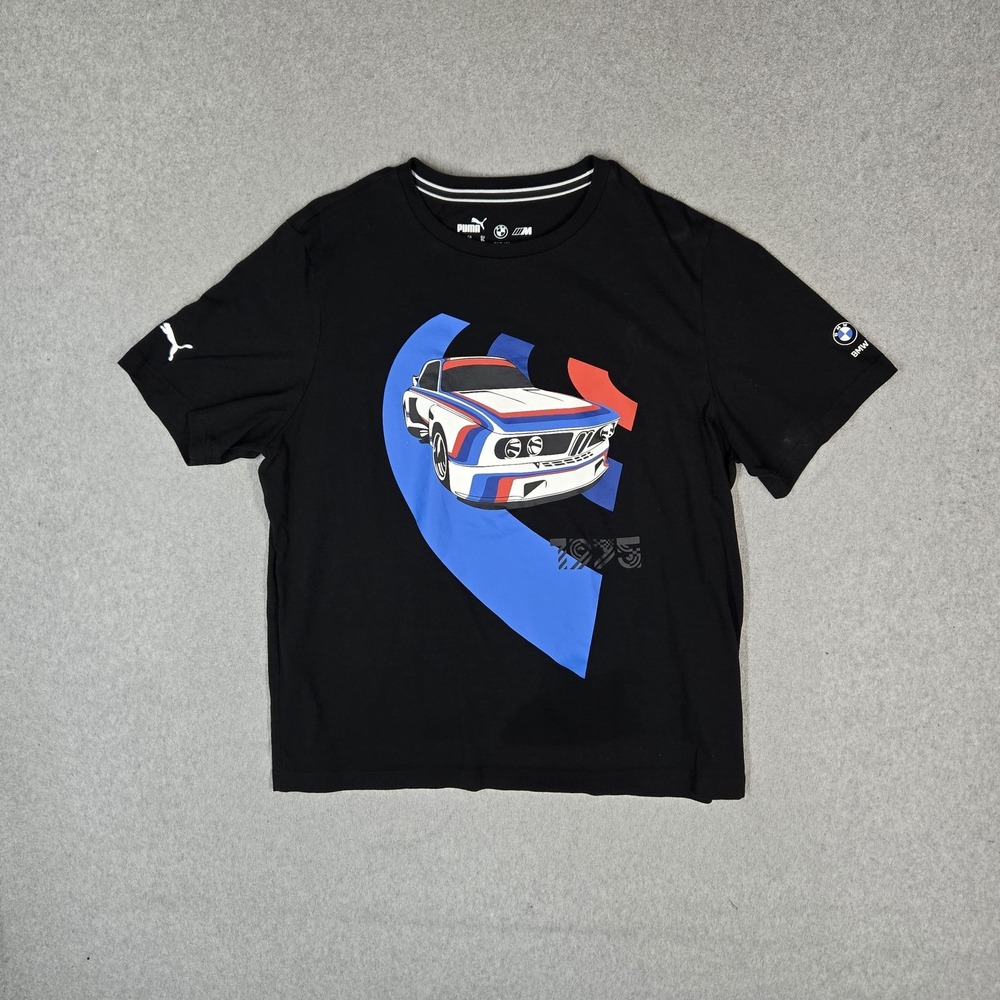 Puma Men Shirt XL Black BMW M Motorsport Vintage Car 1975 Logo Graphic Print